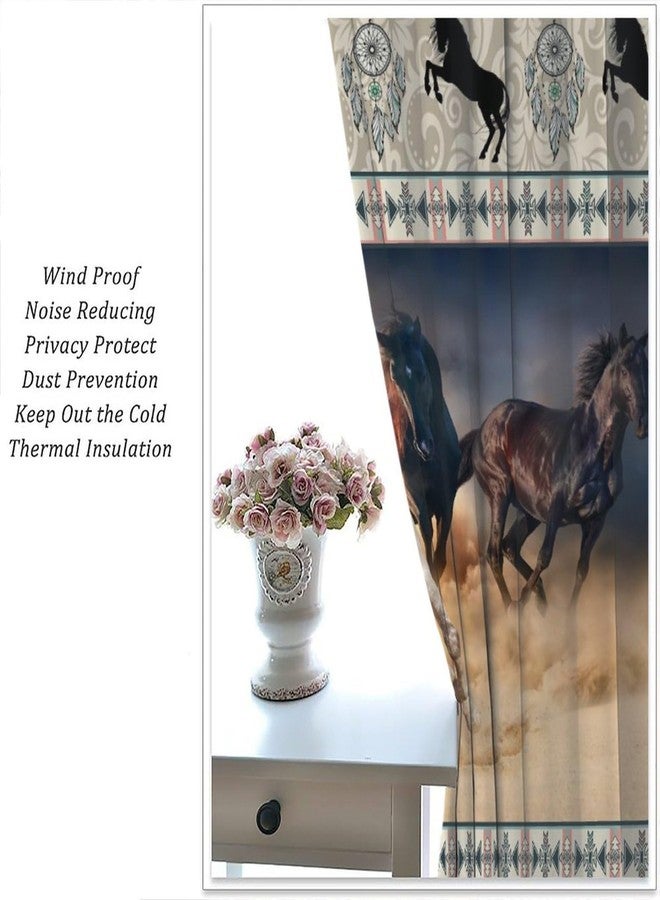 LOMADIA Horse Blackout Curtain, Western Rustic Farmhouse Aztec Style Drapes Farm Animals Run Horse Window 2 Panels Rod Pocket Curtain for Kitchen Living Room Bedroom Office Decor 42x63in - Image 4